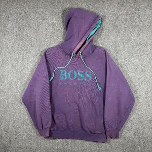 Vintage BOSS America Pullover Hoodie Purple Teal Mens Size Medium #1936